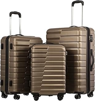 Luggage Sets, 3 Piece Hard Shell Suitcase Set with Spinner Wheels, Expandable Large Checked Luggage, Lightweight Rolling Carry On with TSA Lock Brown