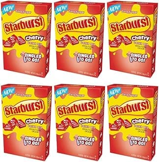 Starburst Go Powdered Drink Mix, Cherry, 6 Boxes with 6 Packets Each - 36 tal Servings, Sugar-Free Drink Powder, Just Add Water, 6 count (Pack of 6)