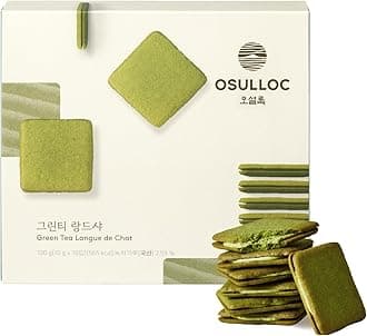 OSULLOC Langue de Chat Cookies (3.52oz, 100g) Korean Matcha Flavored Snacks | Asian Snacks, Premium Tea Food