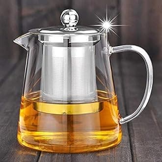 Borosilicate Glass Tea Pot with Heat Resistant Stainless Steel Infuser Perfect for Tea and Coffee Maker, Clear Glass Kettle (750 ML, Round)