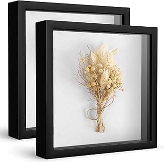 Califortree 2 Packs 8x8 Shadow Box Frame with Soft Linen Back - Metal Push Pins Included, Memory Box Display Cases for Memorabilia Flower Awards Medals Wedding Photos, Black