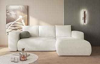 Lami Creme Corner Sofa L-Shape Right 266 x 89 x 164 cm with Sleep Function and Storage Space - Sofa Bed with Bed Box - Modern Living Room Furniture - Fabric: Boucle 01
