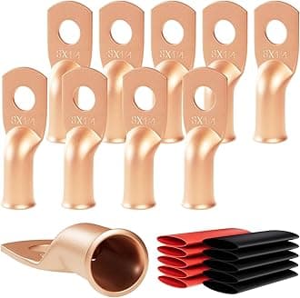 10pcs 8 Awg - 1/4" (M6) Sanuke Wire Lugs Ring Terminal Connectors Ends Heavy Duty for Battery Cable Lug Wire Electrical Eyelets with 3:1 Dual Wall Adhesive Heat Shrink