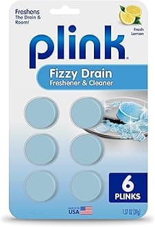 Plink Fizzy Drain Freshener and Cleaner, Prevents Clogs and Removes Odors in Household Sinks, Lemon Scent, 6-Pack