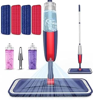 MEXERRIS Spray Mops with 4X Washable Pads for Cleaning Floors - Microfiber Hardwood Floor Mop with Spray 2X Bottles Dust Mops Flat Mop Home Commercial Use for Hardwood Wood Laminate Ceramic Tiles