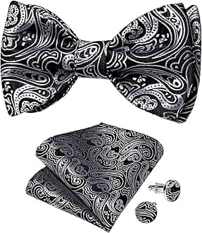 DiBanGu Men Bow Tie Paisley Striped Self-Bow Tie for Men and Silk Woven Bowtie Pocket Square Cufflinks Wedding Party