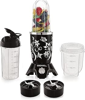 Cookwell Bullet Mixer Grinder Small (3 Jar, 2 Blade, Black) - Copper, 600 Watts, Juice Mixer