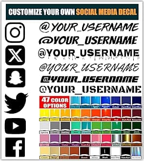 VulgrCo Custom Social Media Stickers, Personalized Custom Car Sticker, Durable Vinyl Username Tag Stickers for Cars
