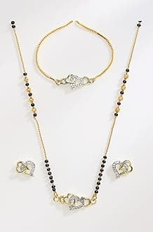 ZENEME Jewellery Gold Plated Combo All In One Mangalsutra Tanmaniya Nallapusalu Necklace Pendant Black Bead Golden Chain Bracelet Ring Earrings For Women and Girls