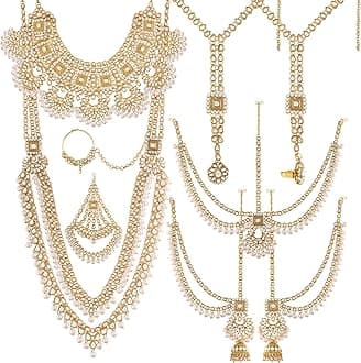 18k Gold Plated Wedding Wear Indian Bollywood Faux Kundan & Stone Studded Dulhan Bridal Jewelry Set for Women