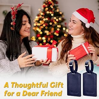 Travelambo Luggage Tags for Suitcases PU Leather Travel Tags Bag Tags Privacy Protection Travel Essentials, Deep Blue, 4 inch X 3 inchX 0.6 inch