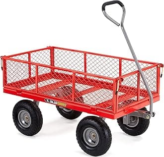 "Gorilla Carts Steel Utility Cart with Removable Sides - Heavy-Duty Garden Wagon with 800 lb Capacity, Durable Steel Frame, Pneumatic Tires, Removable Panels - Red"