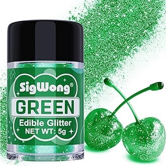 Green Edible Glitter - 5g Food Grade Cake Decorating Shimmering Glitter, Edible Sprinkle Luster Dust for Drinks, Chocolates, Fondant, Strawberries, Cupcakes, Candy, Valentines Cookie - Vegan