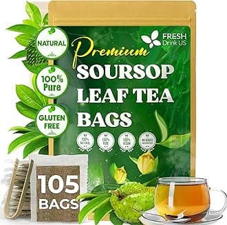 105 Premium Soursop Graviola Leaf Tea Bags, The Finest Soursop Tea, 100% Natural and Pure, Handmade, Made With Natural Materials-Corn Fiber Tea Bag, Sugar/ Caffeine/ Gluten Free, Hoja Guanabana Tea