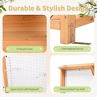 GDFStudio Belfast 50.20" W Outdoor Potting Bench Table, Fir Wood Potting Table, Garden Workstation for Planting, 4 Shelves Adjustable Storage, Ample Space Garden Tools Organizer for Backyard, Natural