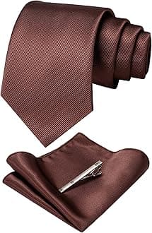 Solid Color Formal Necktie and Pocket Square Tie Clip Sets for Men