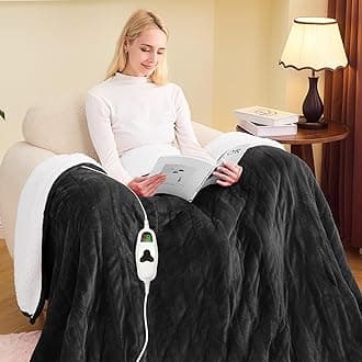 greenoak Heated Blanket Electric Twin 62"X84", Heating Blanket with 10 Heat Levels 1/2/4/6/8 Hours Auto-Off, Soft Flannel Sherpa Warm Heater Christmas Blanket, Lacquered Black