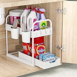 GEMWON Under Sink Storage Kitchen Organiser, 2 Tier Sliding Kitchen Storage Under Sink Shelf, Multi-Purpose Organisation for Bathroom, Bottom Slide Out Basket White