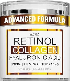 Retinol Cream for Face with Collagen and Hyaluronic Acid - Anti Aging Wrinkle Cream for Women and Men - Day and Night Facial Moisturizer for Tightening and Skin Firming - Crema Hidratante Para la Cara