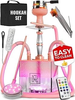 Rose Gold Hookah Set with Everything – Hookah Set 2 Hose with LED Base, Easy Setup, and Large Cloud Performance Hookah Machine - Premium Shisha 2 Hose for Home & Parties