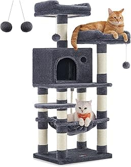 FEANDREA 44-Inch Modern Cat Tree for Indoor Cats, Multi-Level Cat Condo with 5 Scratching Posts, Perch, Cat Furniture, Smoky Gray UPCT215G01