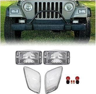 HECASA Clear Lens Bumper Signal + Side Marker Lights Compatible with 1997-2006 Jeep Wrangler TJ Turn Signal Lights Side Marker Lamps Replacement for 55157033AA CH2520141