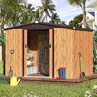U-MAX Shed 8x6 Woodgrain Outdoor Storage Shed, Metal Outside Storage Garden Sheds & Outdoor Storage with Sliding Doors, 6x8 Tool Shed Outdoor Cabinet for Backyard Lawn and Outside Use