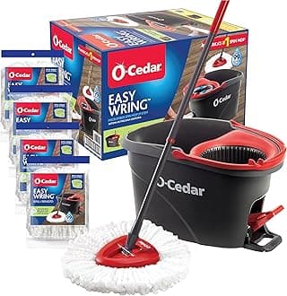 O-Cedar Easywring Microfiber Spin Mop & Bucket Floor Cleaning System with 4 Extra Refills,Red, Gray