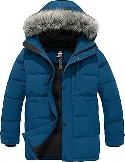WantdoMen's Puffer Coats Waterproof Winter Parka Hooded Winter Coats (Blue, Large)