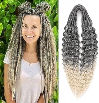 Leeven Wavy Double Ended Dreadlock Extensions 24 Inch Black to Blonde Ombre DE Curly Synthetic Dreads 10 Strands Boho Dread Extensions Braid in Handmade Hippie Dreads Thin Wool Dreads for Women Men