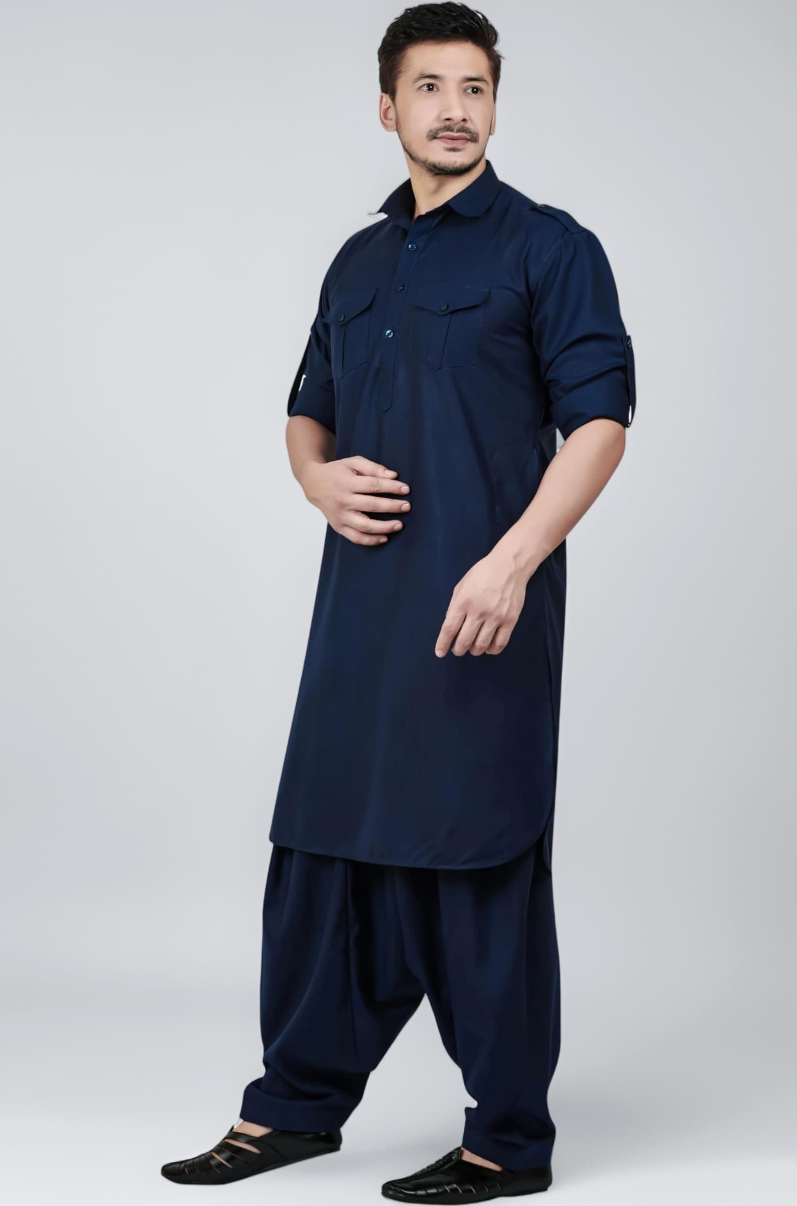 Men's Cotton Blend Pathani Kurta Pyjama Suit