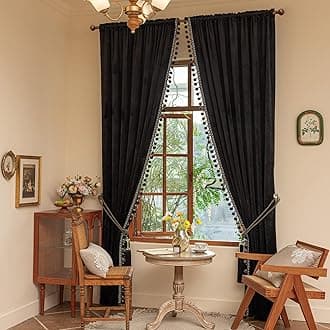Helen curtain Luxury Pom Poms Curtain for Living Room Blackout Velvet 2 Panels