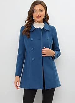 Allegra K Women's Peter Pan Collar Double Breasted Winter Long Trench Pea Coat