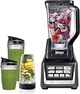 Ninja BL642 Nutri Ninja Personal & Countertop Blender with 1200W Auto-iQ Base, 72 oz. Pitcher, and 18, 24, & 32 oz. To-Go Cups with Spout Lids, For Smoothies, Shakes & More, Dishwasher Safe, Black