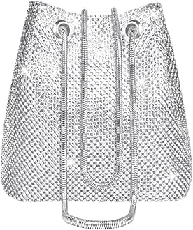 OSDUERhinestone Crossbody Bag, Women Silver Clutch Bag, Sparkly Rhinestone Purses, Evening Handbag Purse, One Size Cocktail Wedding Engagement Bag Purse For Party Bridal Night Bag