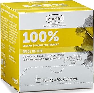 Ronnefeldt 100% Spice of Life – German Herbal Tea with Ginger, Lemongrass, Mint & Lemon Peel – Loose Leaf Chai in 15 Individually Wrapped Bags – Naturally Caffeine-Free