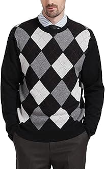 Kallspin Men's Crewneck Argyle Knit Jumpers Wool Blend Long Sleeve Sweater Pullovers