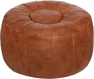 Thgonwid Unstuffed Moroccan Storage Pouf Foot Stool Ottoman Seat Handmade Faux Leather Bean Bag Floor Chair Foot Rest for Living Room, Bedroom or Balcony (Light Brown)
