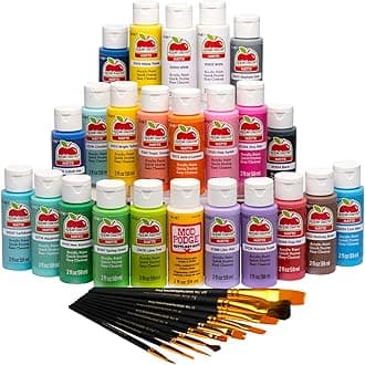 Apple Barrel, Art Lessons Paint and Brush Set, 34 pc Kit Including 23 59 ml Acrylic Paint Colors, 1 59 ml bottle of Mod Podge Matte, 10 FolkArt Brushes, 6 Video Lessons