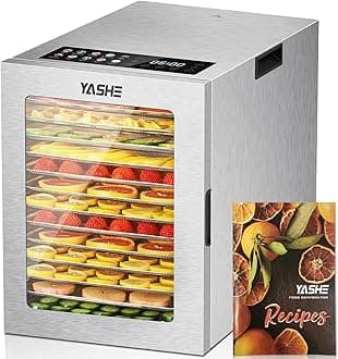 YASHE Food Dehydrator Machine 14 Stainless Steel Trays, 10 Presets Food Dryer with 48H Timer and Temp Control, 850W Dehydrators for Food and Jerky, Herbs, Meat, Fruit, Dog Treats, Recipes Included