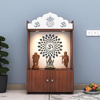 Anikaa Delma LED Light Puja Shelf OM Temple Stand Home Mandir Puja Mandir for Home, Office - Walnut (D.I.Y - Do-It-Yourself)