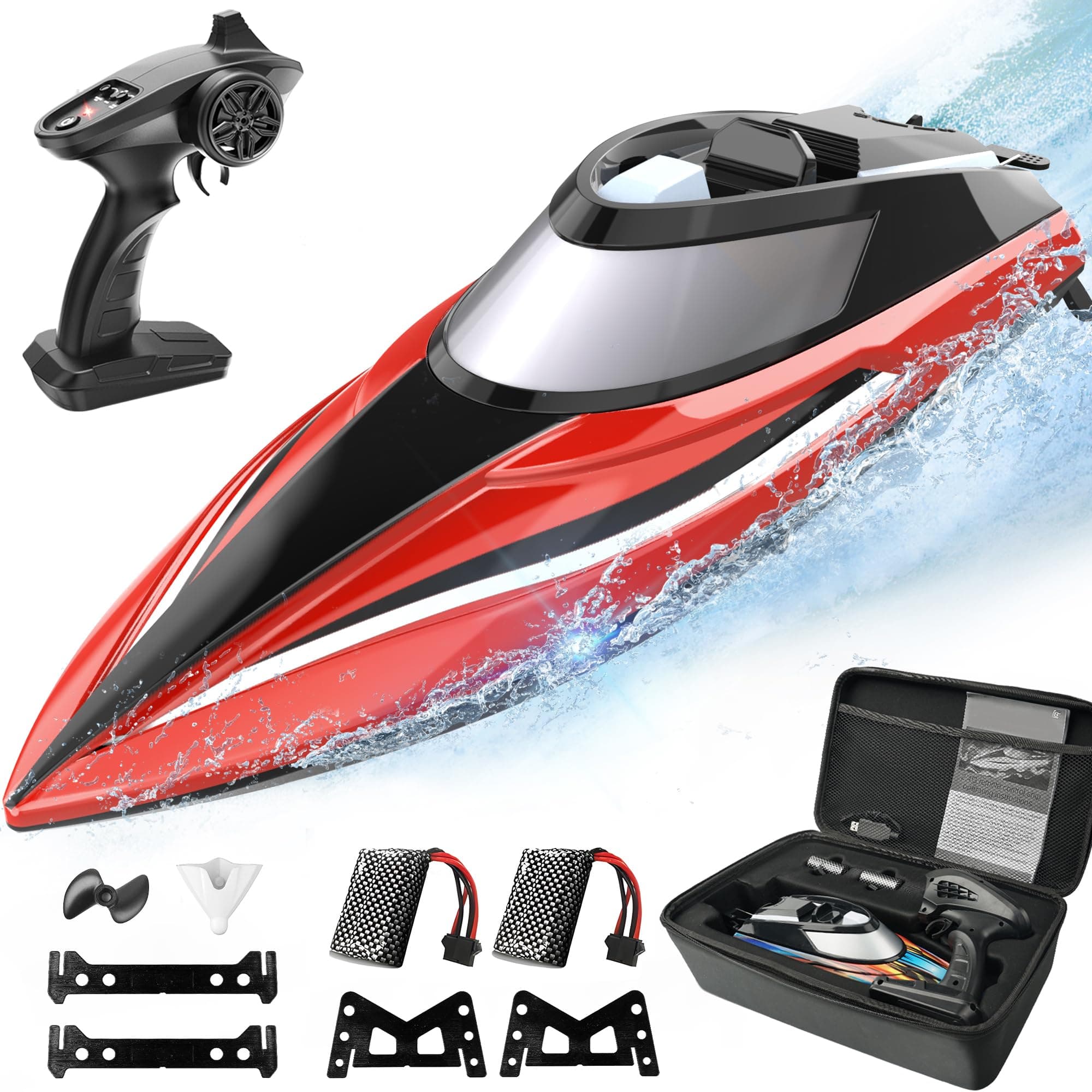 AlphaRev R308 20+ MPH High Speed Remote Control Boat for Pool and Lake, 2.4GHZ RC Boat for Adults and Kids with Rechargeable Battery