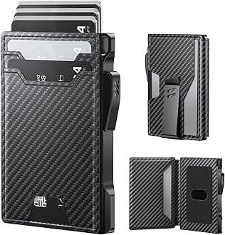 typecase Wallet for Men: Rfid-blocking with Money Clip Slim Leather Bifold ID Window Smart Pop Up Card Case Front Pocket Wallet with Gift Box, Carbon Fiber, Ultra-slim, Standard Wallet