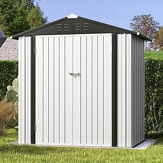 6x4 FT Outdoor Storage Shed, Garden Tool Storage Shed with Sloping Roof and Double Lockable Door, Outdoor Shed for Garden Backyard Patio Lawn,White