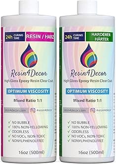 Epoxy Resin RESIN4DECOR 1:1 Casting Crystal Clear Adhesive for Arts Crafts Jewelry Making Molds and DIY Projects Non-Yellowing Non-Toxic High-Gloss Finish 12-24 Hour Cure Time Odorless 32oz