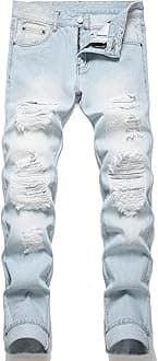 Men's Ripped Slim Fit Straight Leg Jean Denim Pant