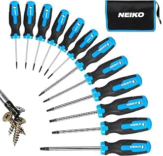 NEIKO 01377A Magnetic Torx Screwdriver Set | 12 Piece | T5 – T40 | 6 Point Star Head Driver | Heat Treated Chrome Vanadium Steel | Non Slip Cushioned Handle Grip | Magnet Bit Tip | Carrying Pouch