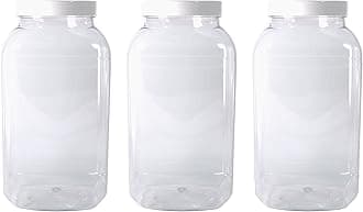 3 Large Storage Jars with White Screw top lids by Britten & James. Crystal Clear Food Grade Plastic - Safe, hygienic and Attractive.
