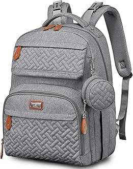 BabbleRoo Diaper Bag Backpack, Unisex Baby Bags with Changing Pad, Pacifier Case & Stroller Straps, Multifunction Waterproof Travel Back Pack for Boys Girls, Light Gray, Grey