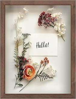 FrameWorks 12x16 Dark Oak Frame - Display Case with Soft Felt Backing, Memory Box with Tempered Glass, Display Box with Elegant White Ball Push Pins, Wooden Flower Box